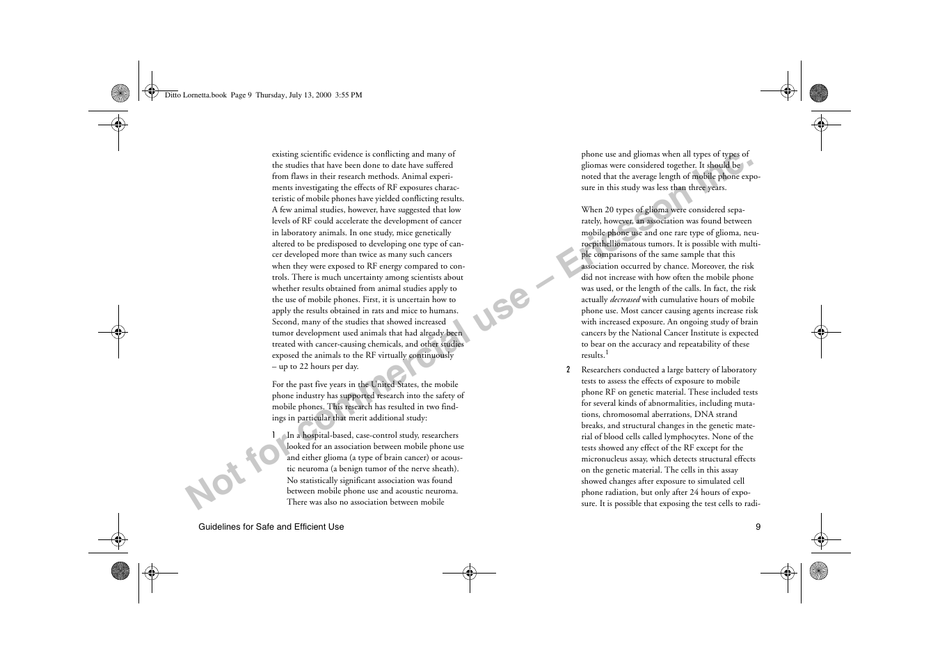 Not for commercial use – ericsson inc | Ericsson R250d PRO User Manual | Page 14 / 75