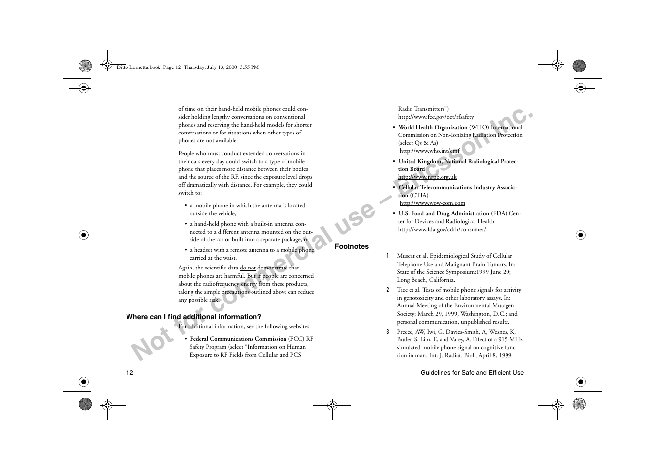 Not for commercial use – ericsson inc | Ericsson R250d PRO User Manual | Page 17 / 75