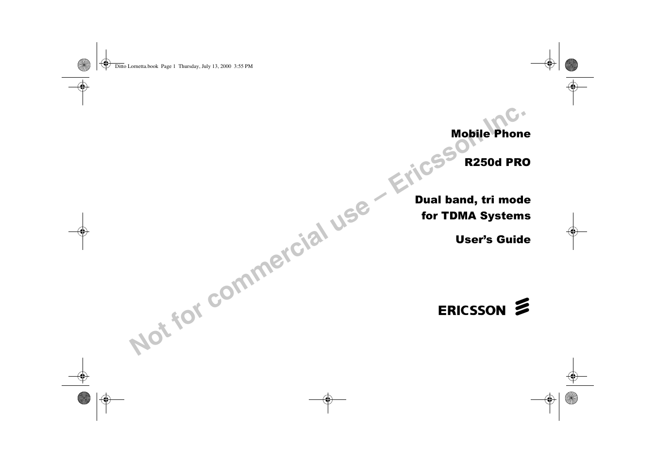 Not for commercial use – ericsson inc | Ericsson R250d PRO User Manual | Page 2 / 75