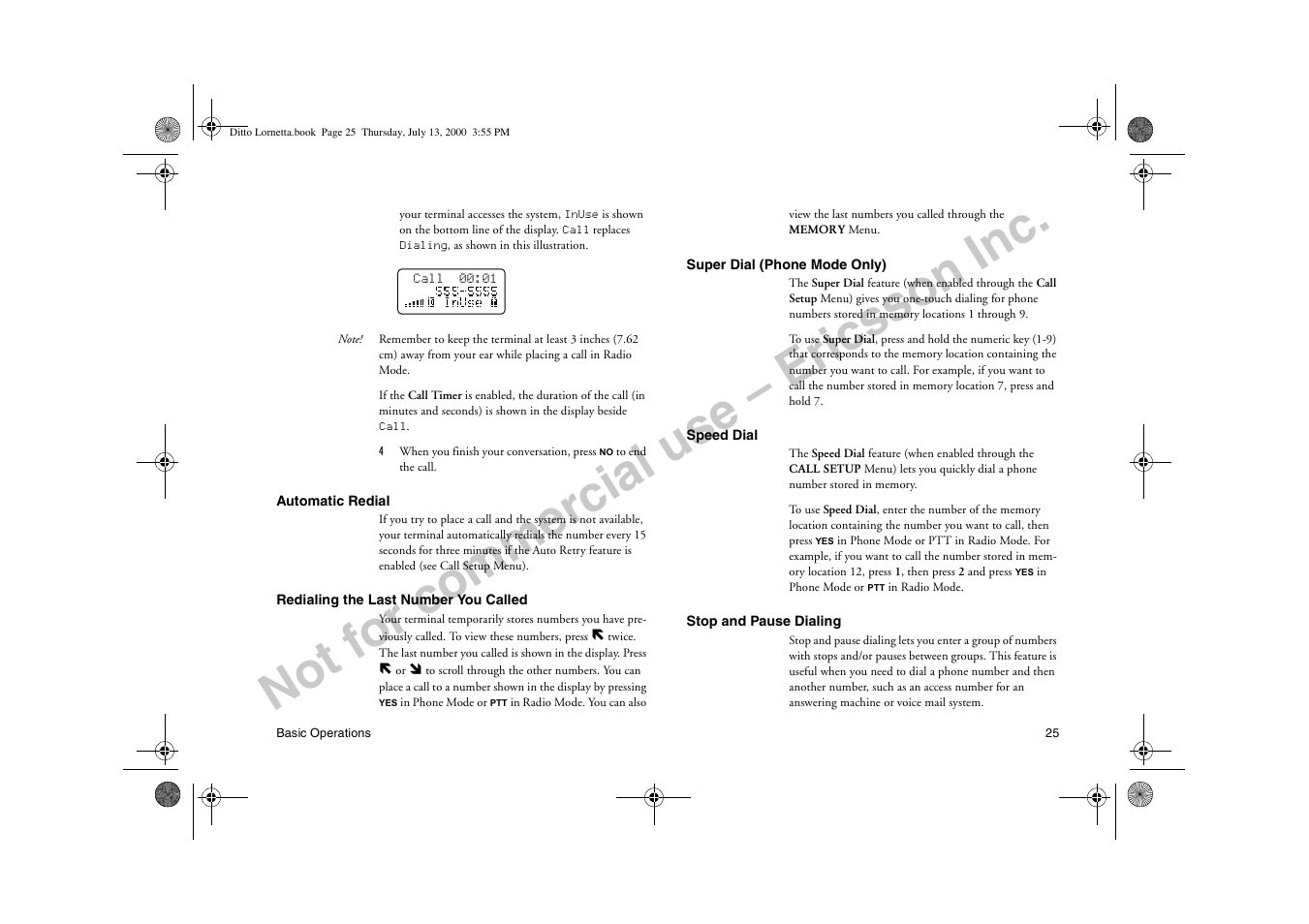 Not for commercial use – ericsson inc | Ericsson R250d PRO User Manual | Page 30 / 75