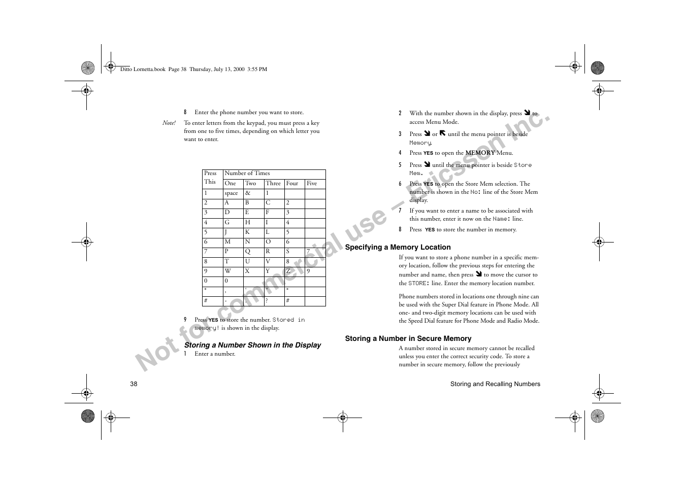 Not for commercial use – ericsson inc | Ericsson R250d PRO User Manual | Page 43 / 75