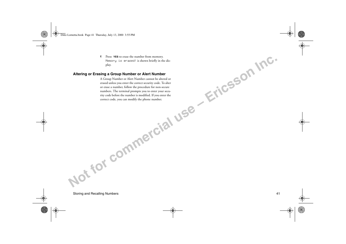Not for commercial use – ericsson inc | Ericsson R250d PRO User Manual | Page 46 / 75