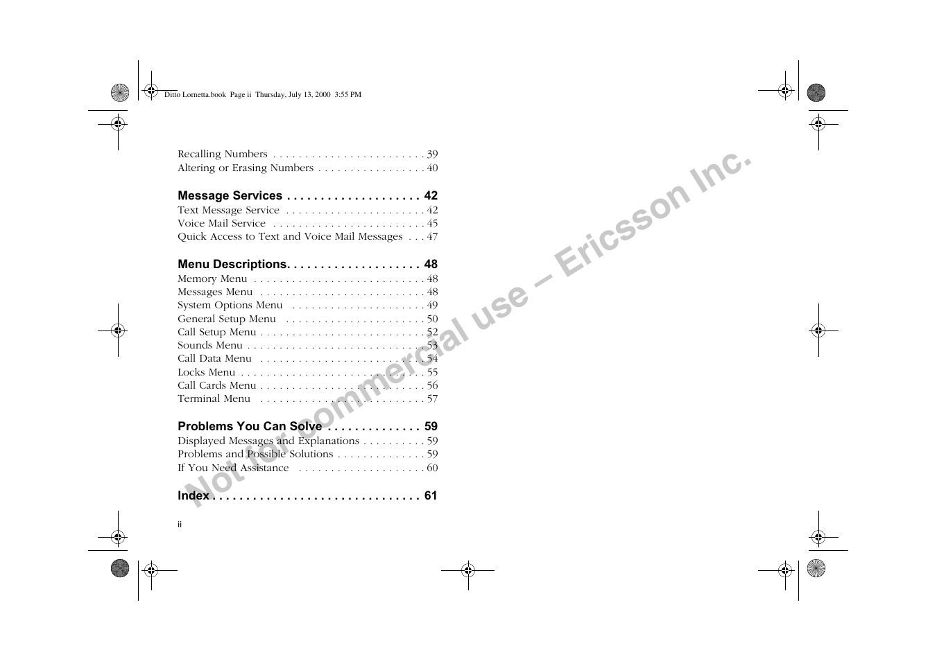 Not for commercial use – ericsson inc | Ericsson R250d PRO User Manual | Page 5 / 75