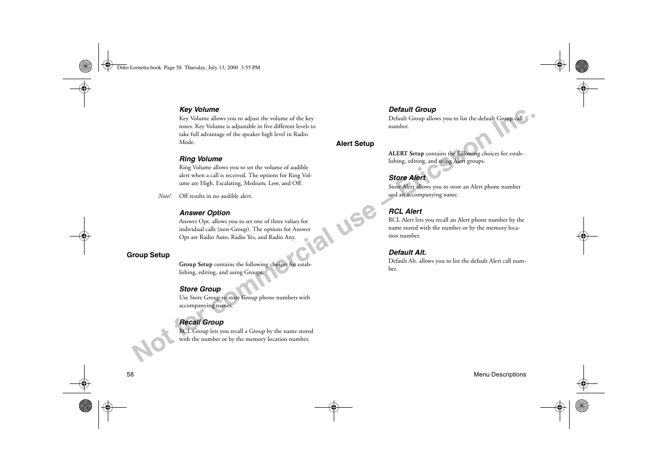 Not for commercial use – ericsson inc | Ericsson R250d PRO User Manual | Page 63 / 75