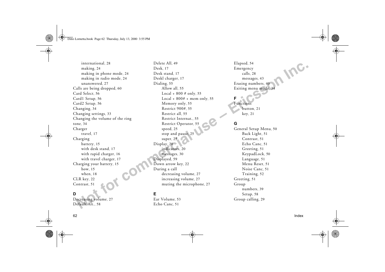 Not for commercial use – ericsson inc | Ericsson R250d PRO User Manual | Page 67 / 75