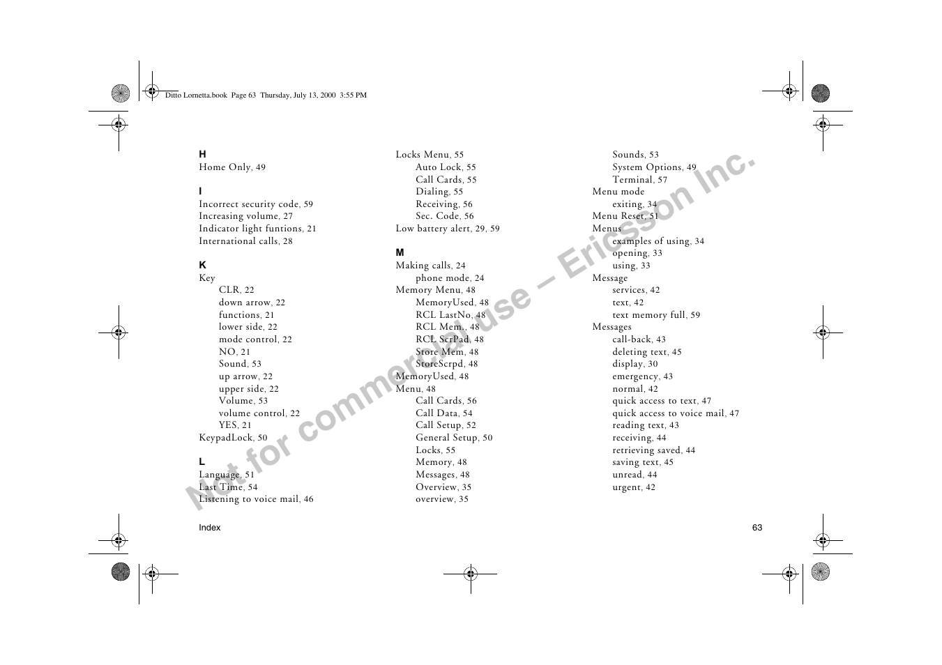 Not for commercial use – ericsson inc | Ericsson R250d PRO User Manual | Page 68 / 75