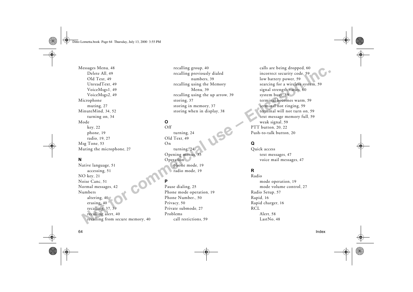 Not for commercial use – ericsson inc | Ericsson R250d PRO User Manual | Page 69 / 75