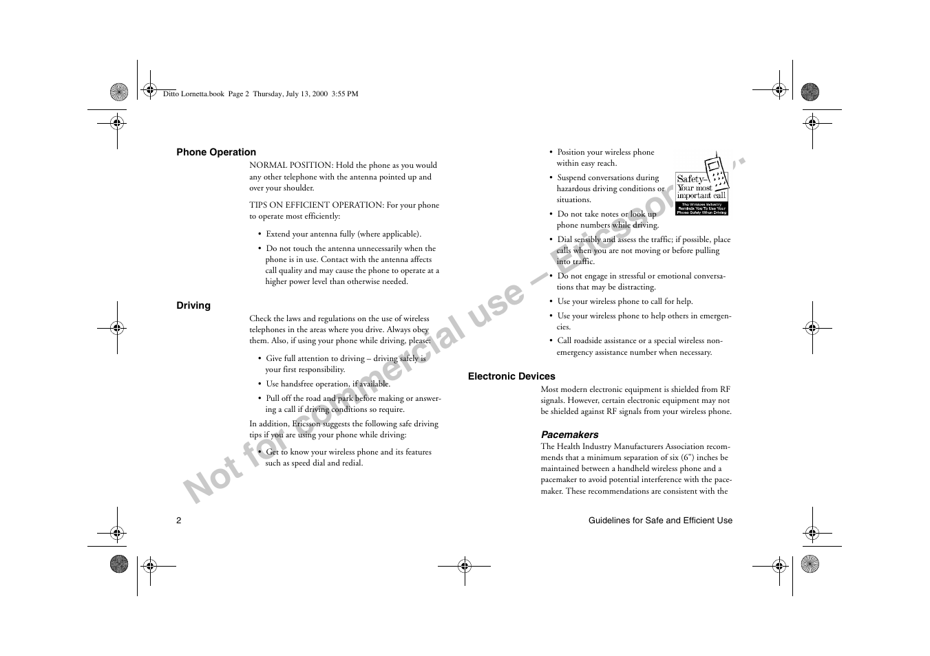 Not for commercial use – ericsson inc | Ericsson R250d PRO User Manual | Page 7 / 75