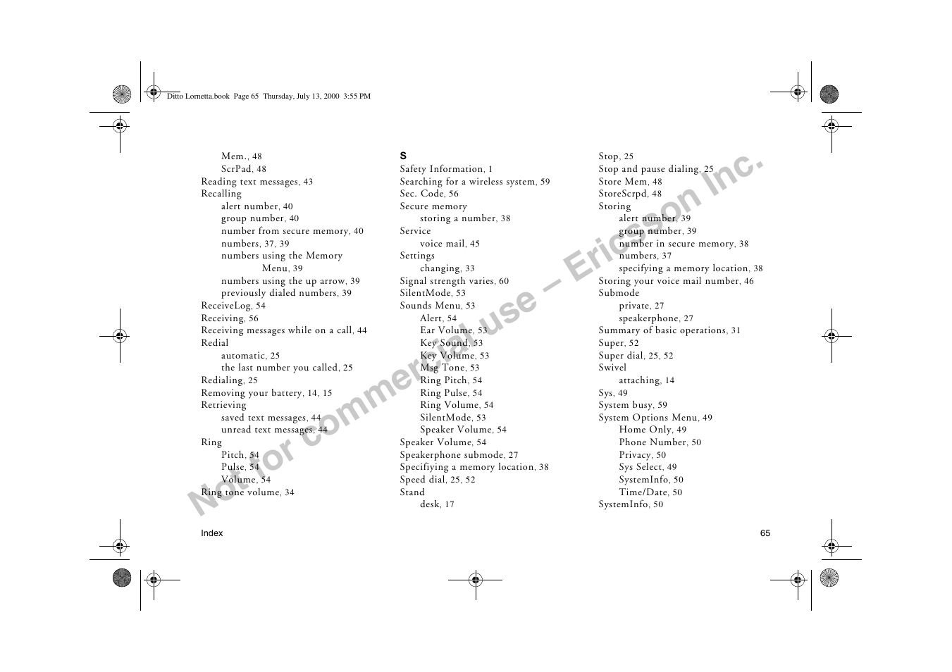 Not for commercial use – ericsson inc | Ericsson R250d PRO User Manual | Page 70 / 75