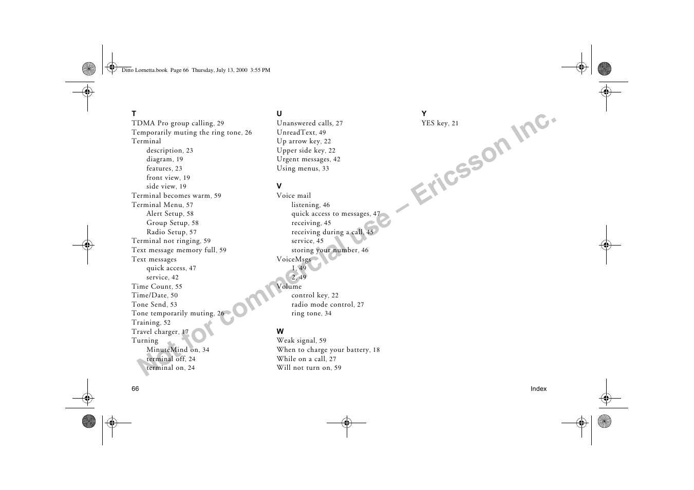 Not for commercial use – ericsson inc | Ericsson R250d PRO User Manual | Page 71 / 75