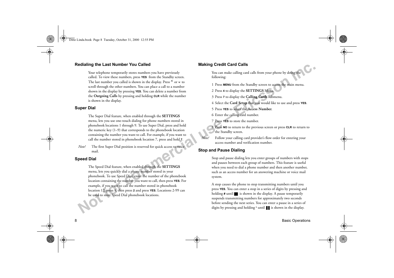 Not for commercial use – ericsson inc | Ericsson A1228di User Manual | Page 13 / 37