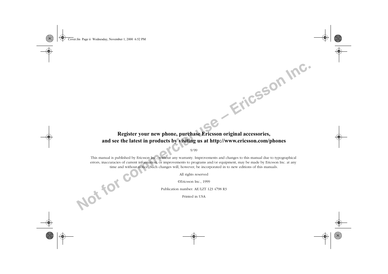 Not for commercial use – ericsson inc | Ericsson A1228di User Manual | Page 3 / 37