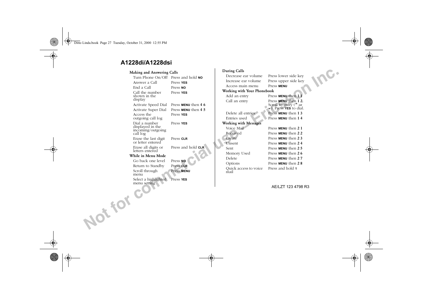 Not for commercial use – ericsson inc | Ericsson A1228di User Manual | Page 34 / 37