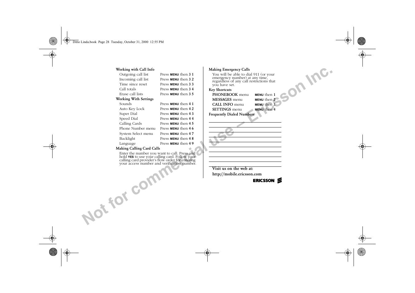 Not for commercial use – ericsson inc | Ericsson A1228di User Manual | Page 35 / 37