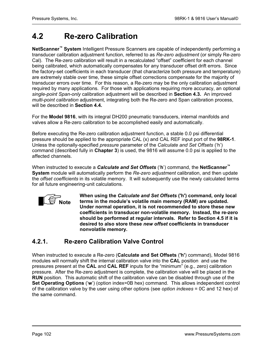 2 re-zero calibration | Pressure Systems 98RK-1 User Manual | Page 104 / 153