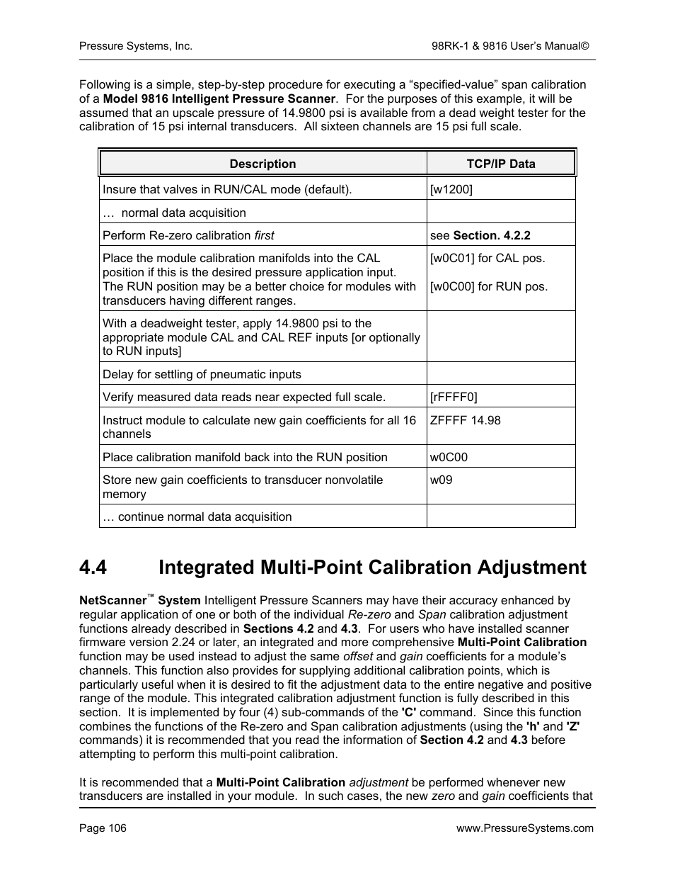 4 integrated multi-point calibration adjustment | Pressure Systems 98RK-1 User Manual | Page 108 / 153