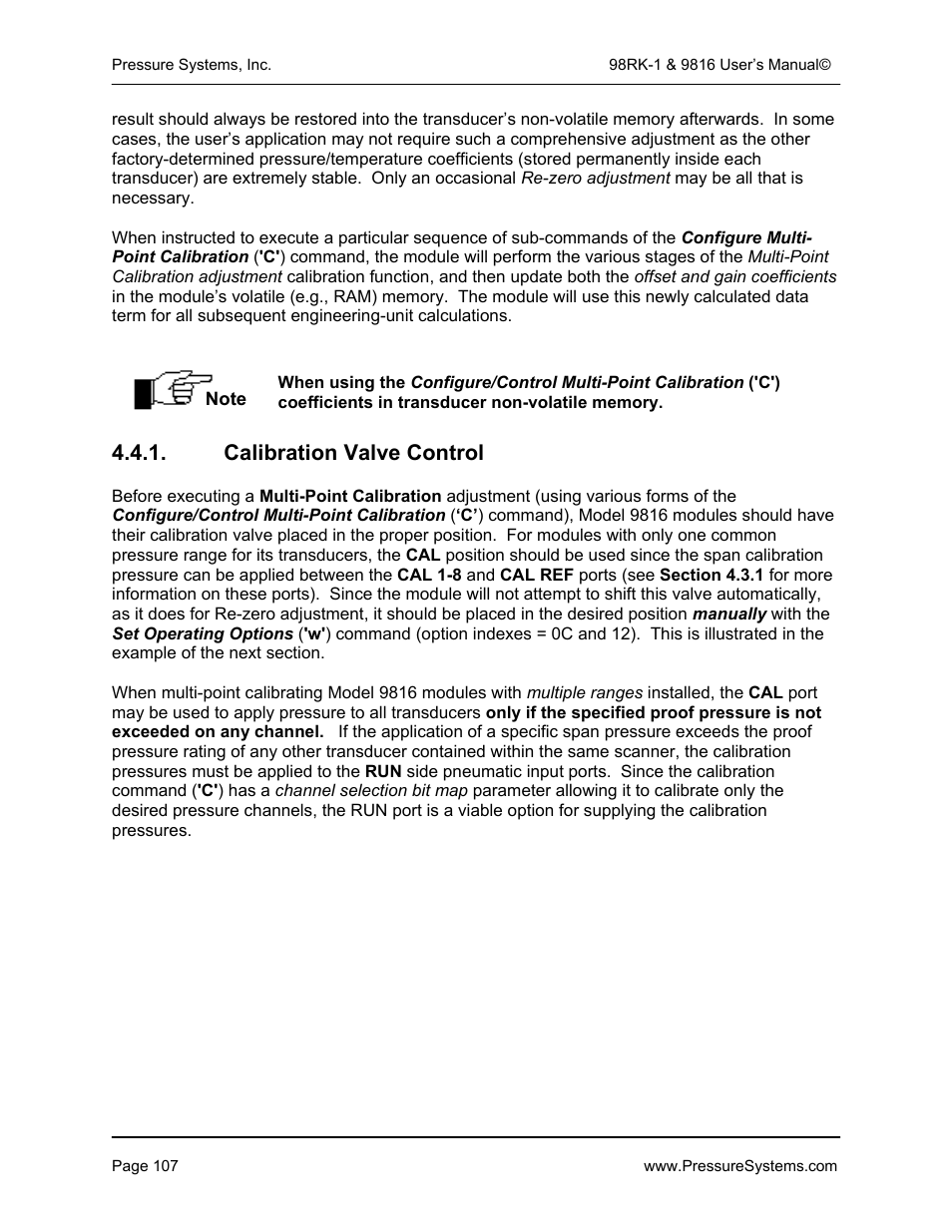 Calibration valve control | Pressure Systems 98RK-1 User Manual | Page 109 / 153