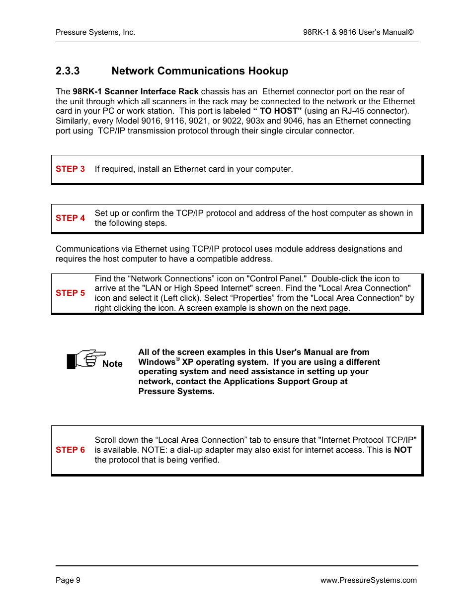 3 network communications hookup | Pressure Systems 98RK-1 User Manual | Page 11 / 153