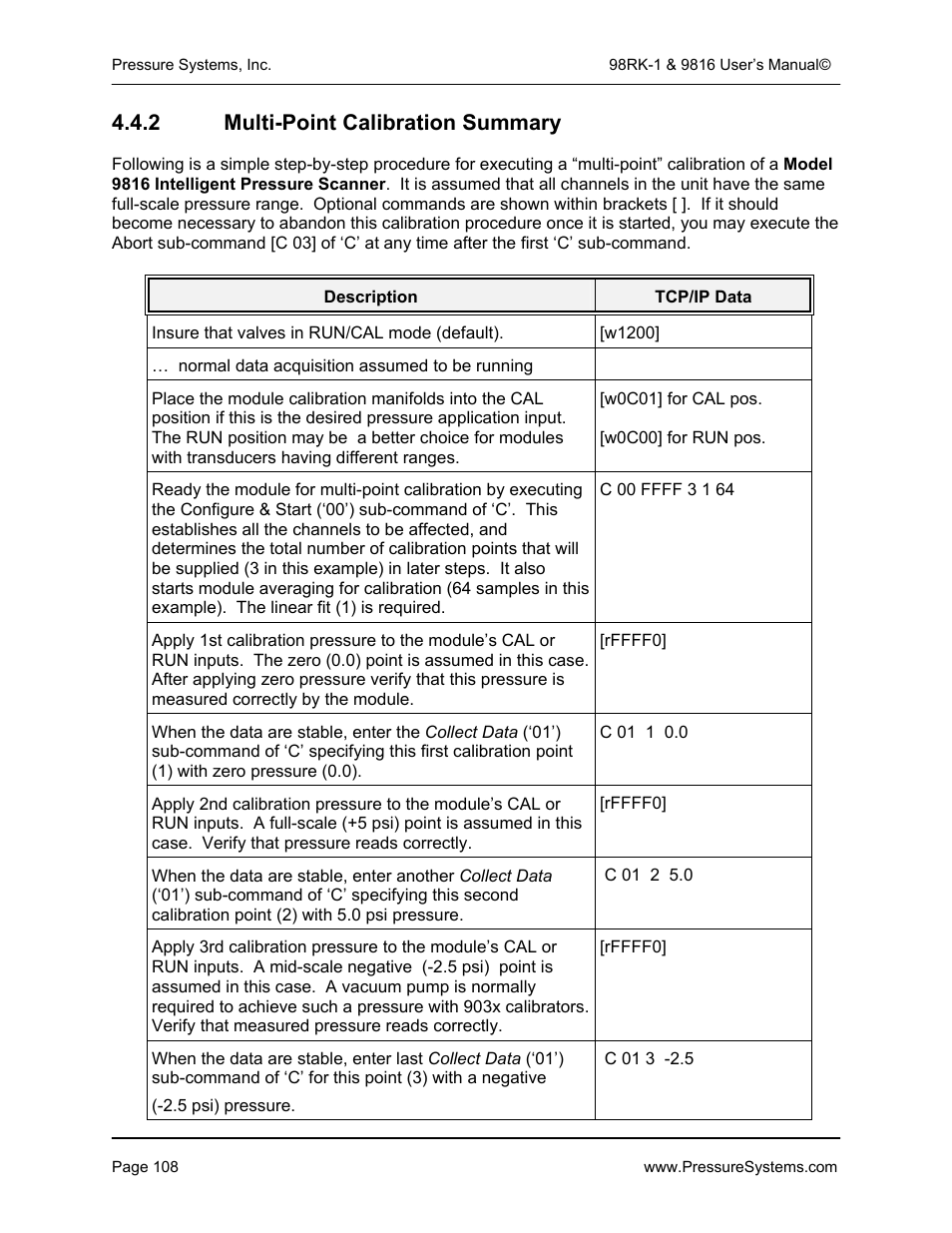 2 multi-point calibration summary | Pressure Systems 98RK-1 User Manual | Page 110 / 153