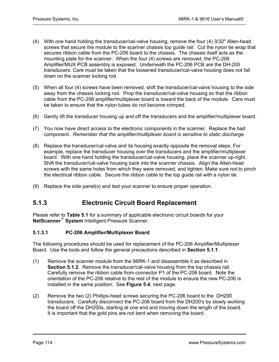 3 electronic circuit board replacement | Pressure Systems 98RK-1 User Manual | Page 116 / 153