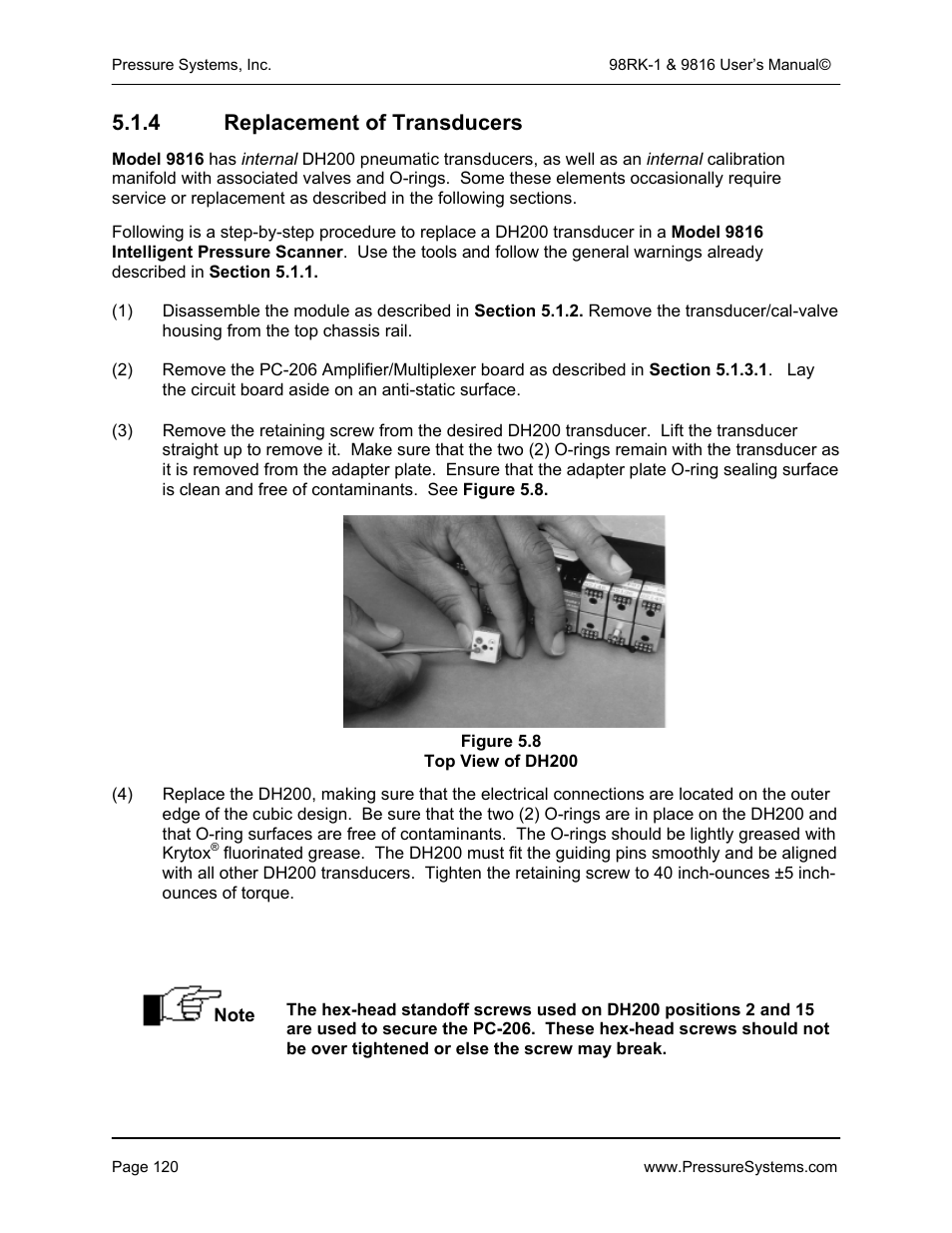 4 replacement of transducers | Pressure Systems 98RK-1 User Manual | Page 122 / 153