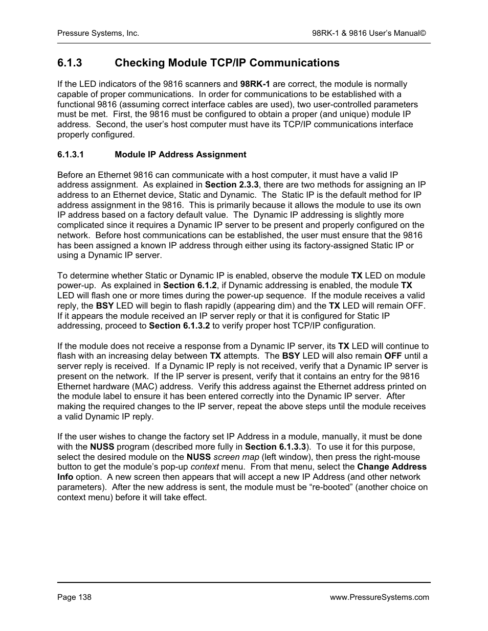 3 checking module tcp/ip communications | Pressure Systems 98RK-1 User Manual | Page 140 / 153