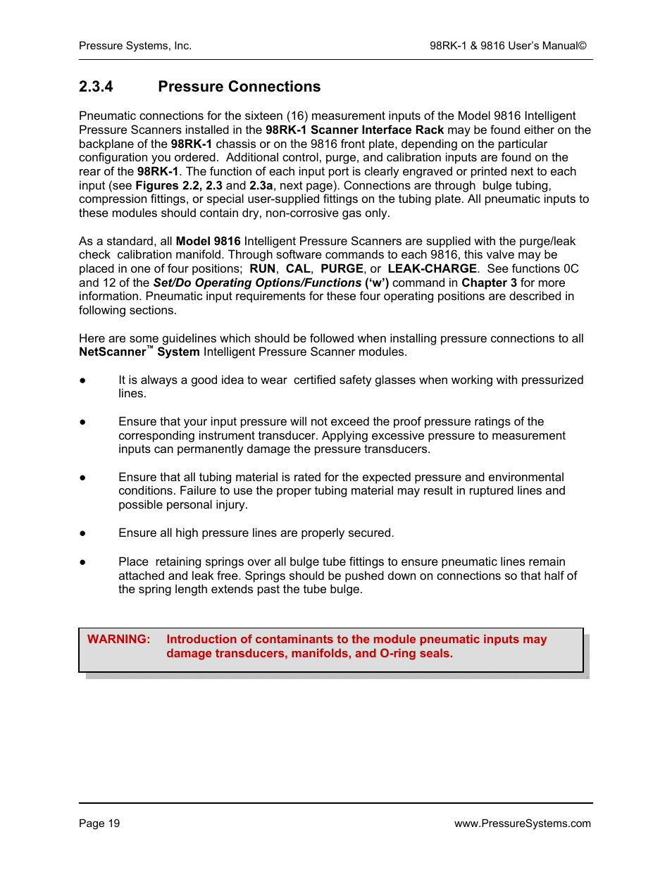 4 pressure connections | Pressure Systems 98RK-1 User Manual | Page 21 / 153