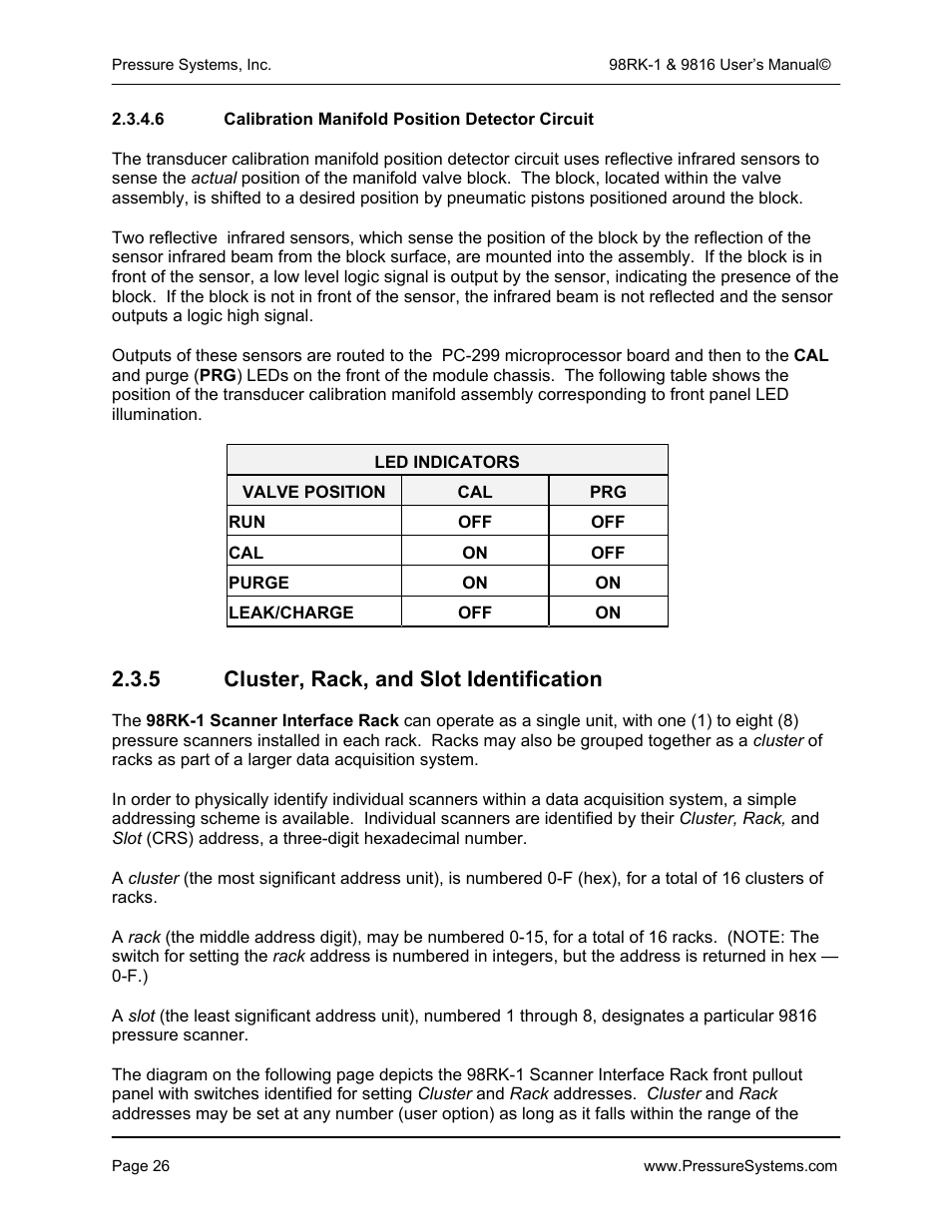 5 cluster, rack, and slot identification | Pressure Systems 98RK-1 User Manual | Page 28 / 153