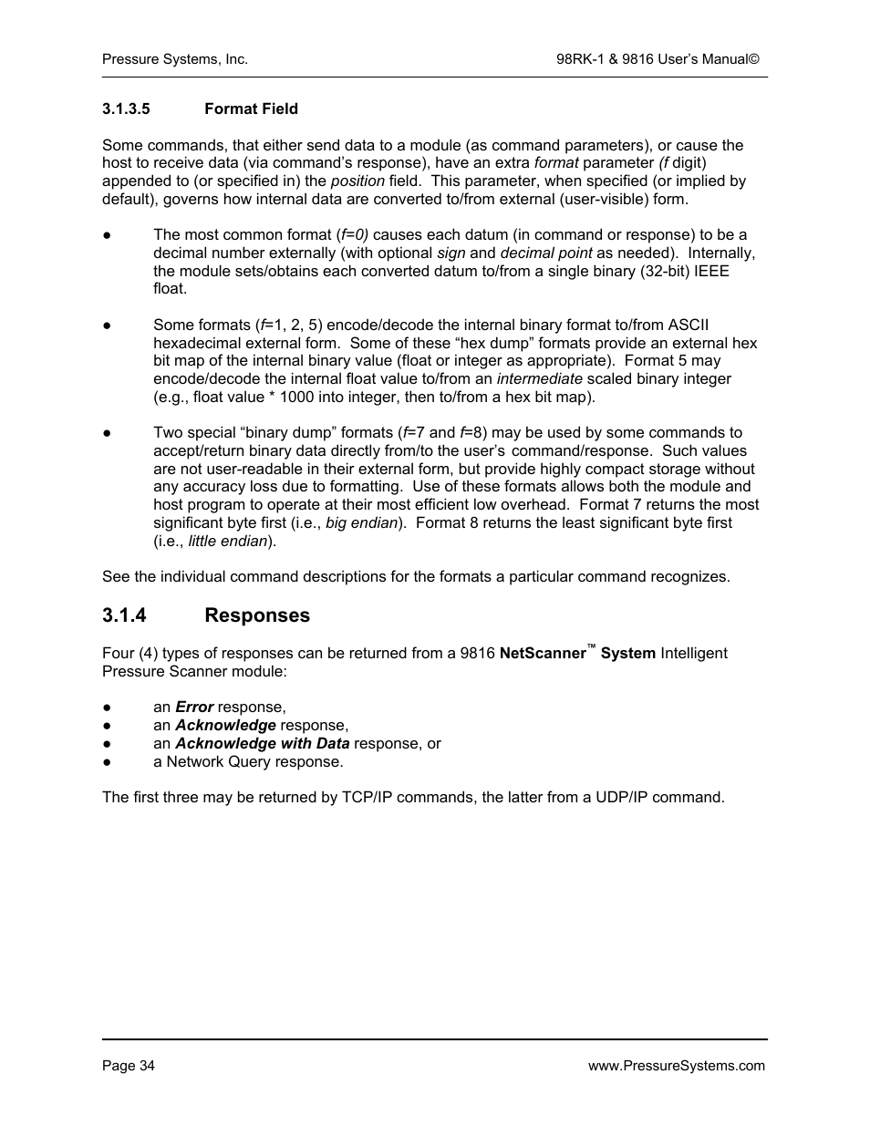 4 responses | Pressure Systems 98RK-1 User Manual | Page 36 / 153