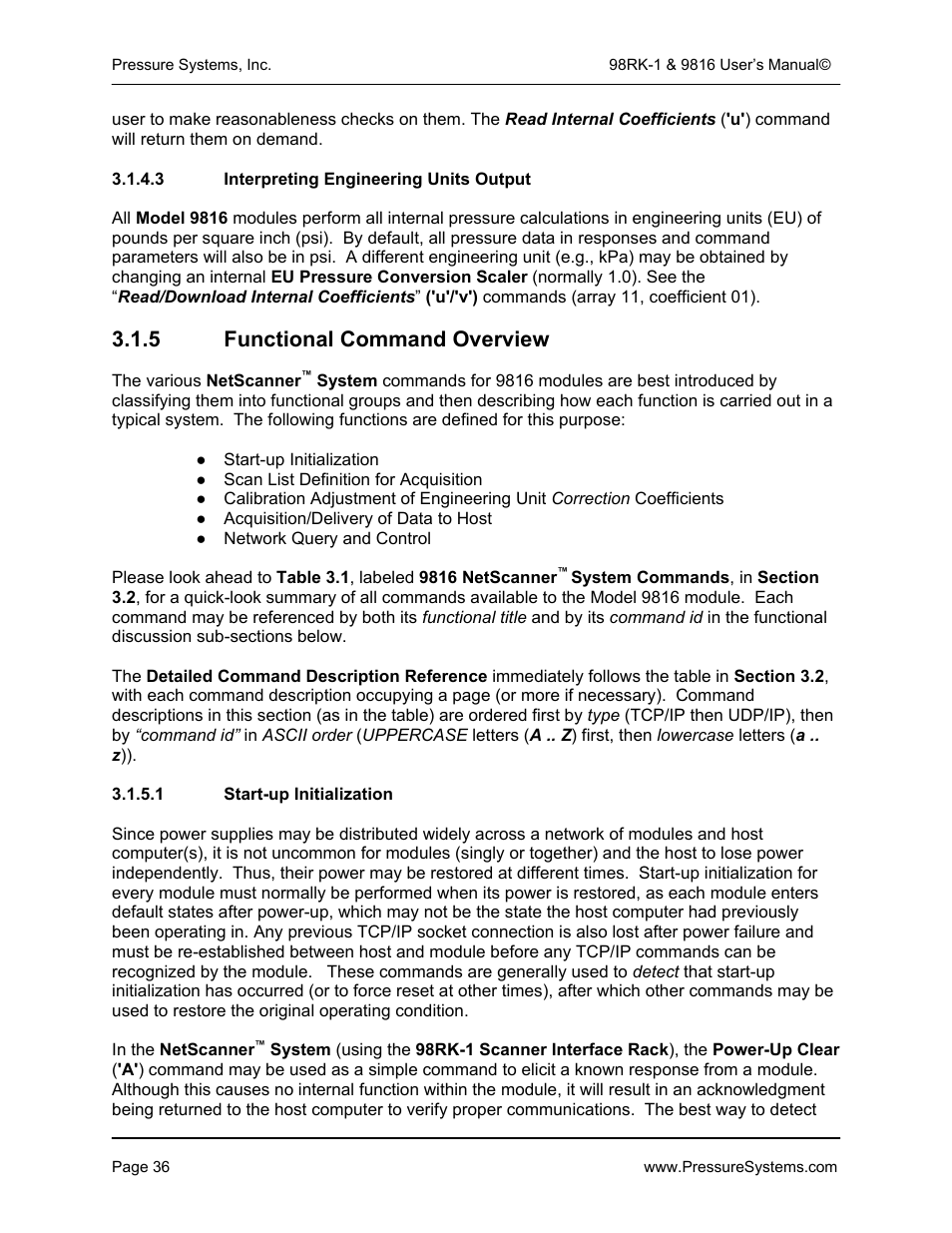 5 functional command overview | Pressure Systems 98RK-1 User Manual | Page 38 / 153