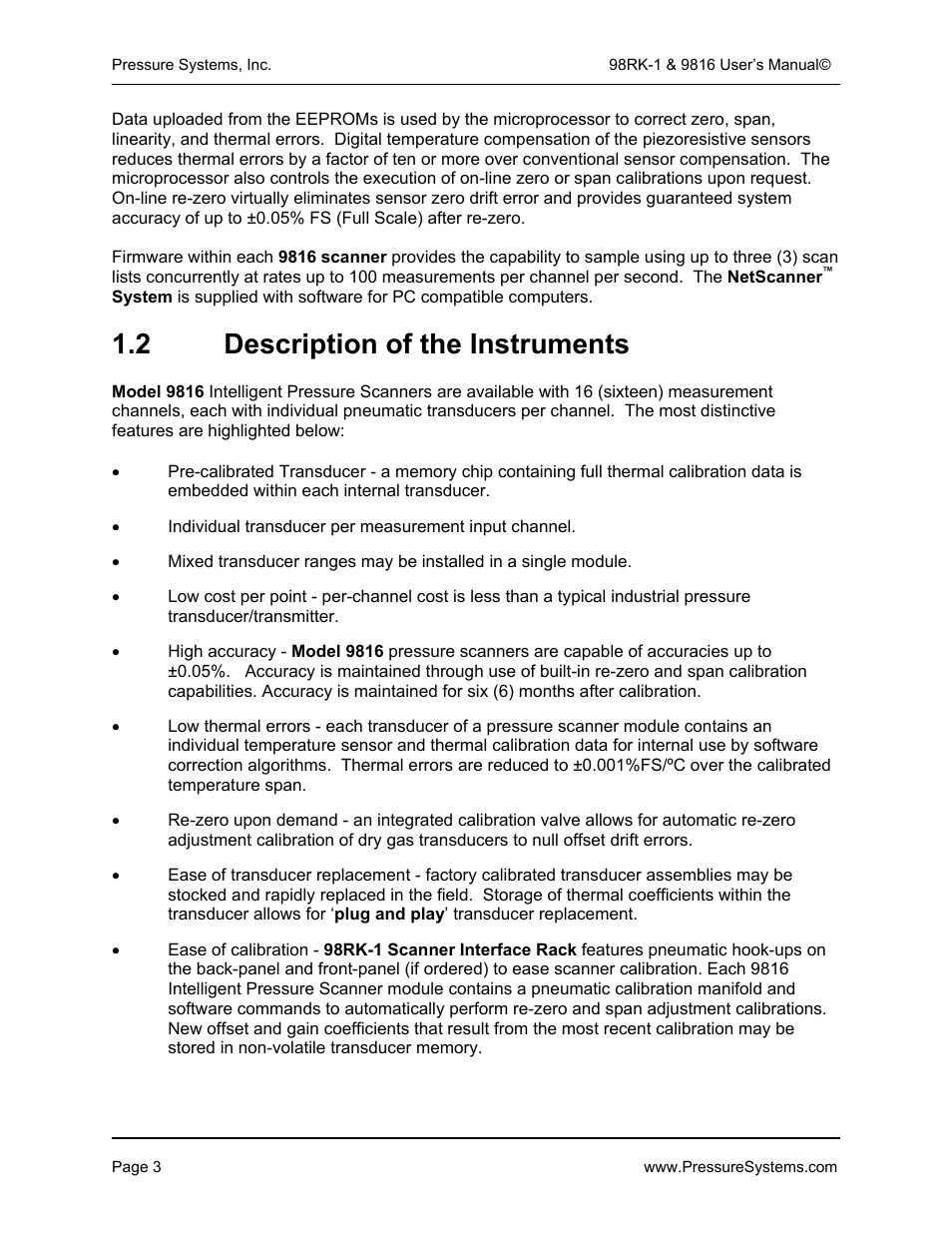 2 description of the instruments | Pressure Systems 98RK-1 User Manual | Page 5 / 153