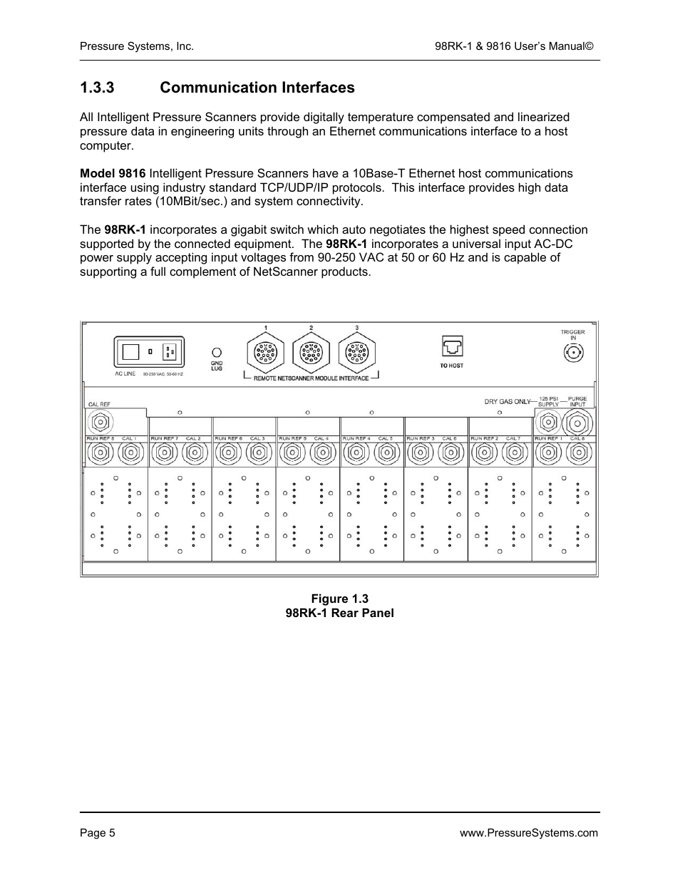 3 communication interfaces | Pressure Systems 98RK-1 User Manual | Page 7 / 153