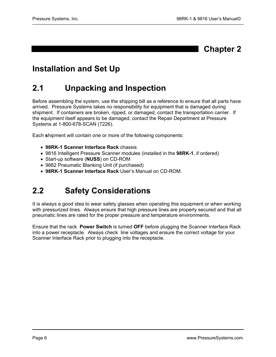 2 safety considerations | Pressure Systems 98RK-1 User Manual | Page 8 / 153