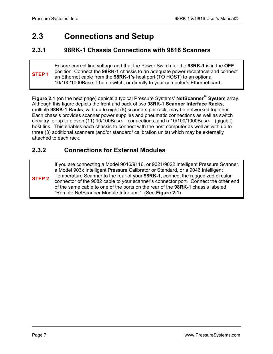 3 connections and setup | Pressure Systems 98RK-1 User Manual | Page 9 / 153