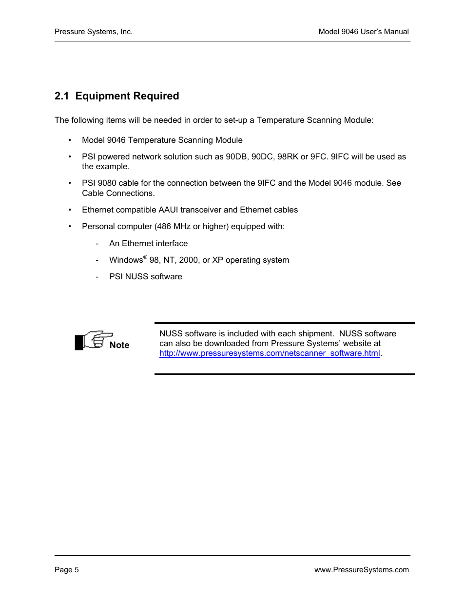 1 equipment required | Pressure Systems 9046 User Manual | Page 11 / 72