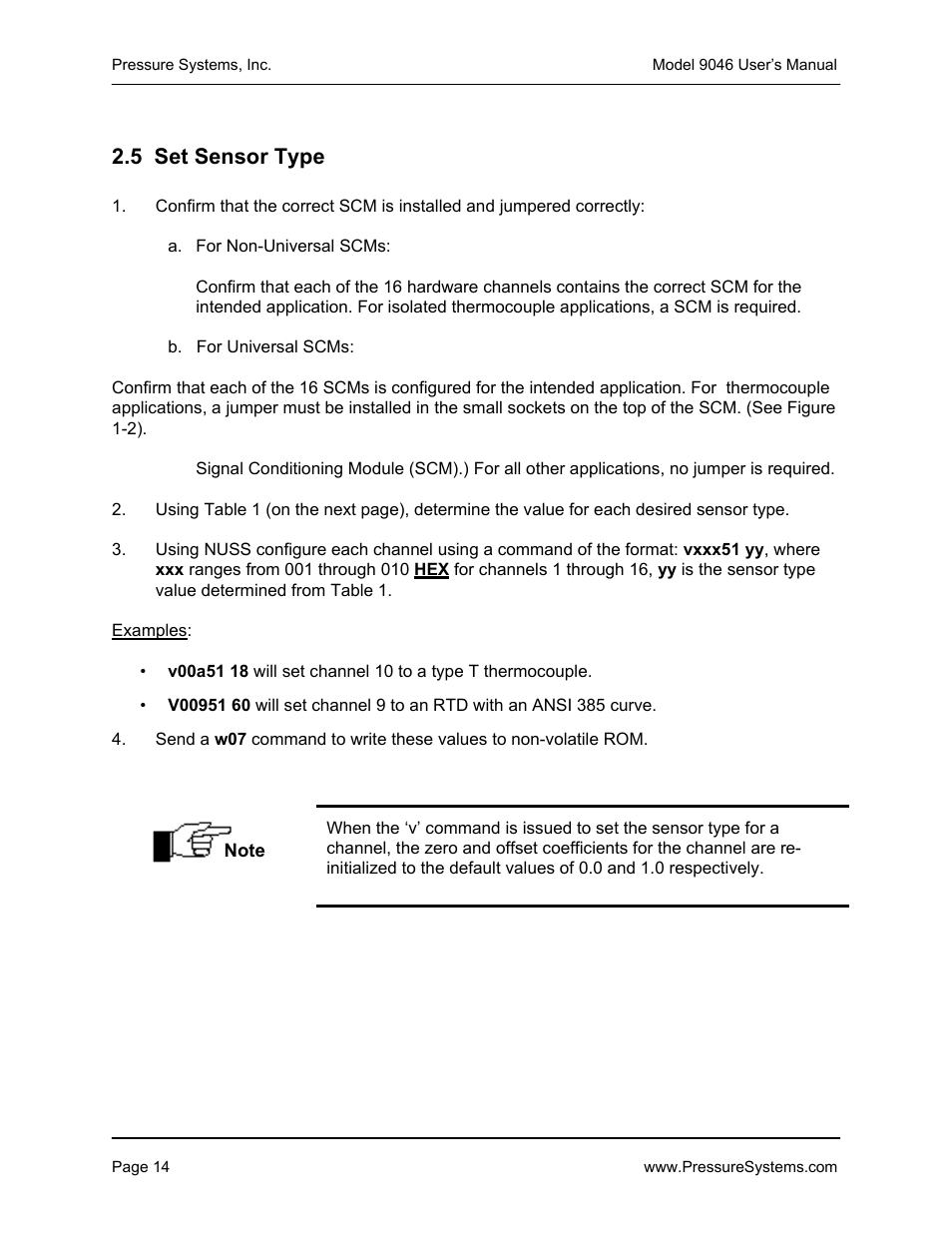 5 set sensor type | Pressure Systems 9046 User Manual | Page 20 / 72