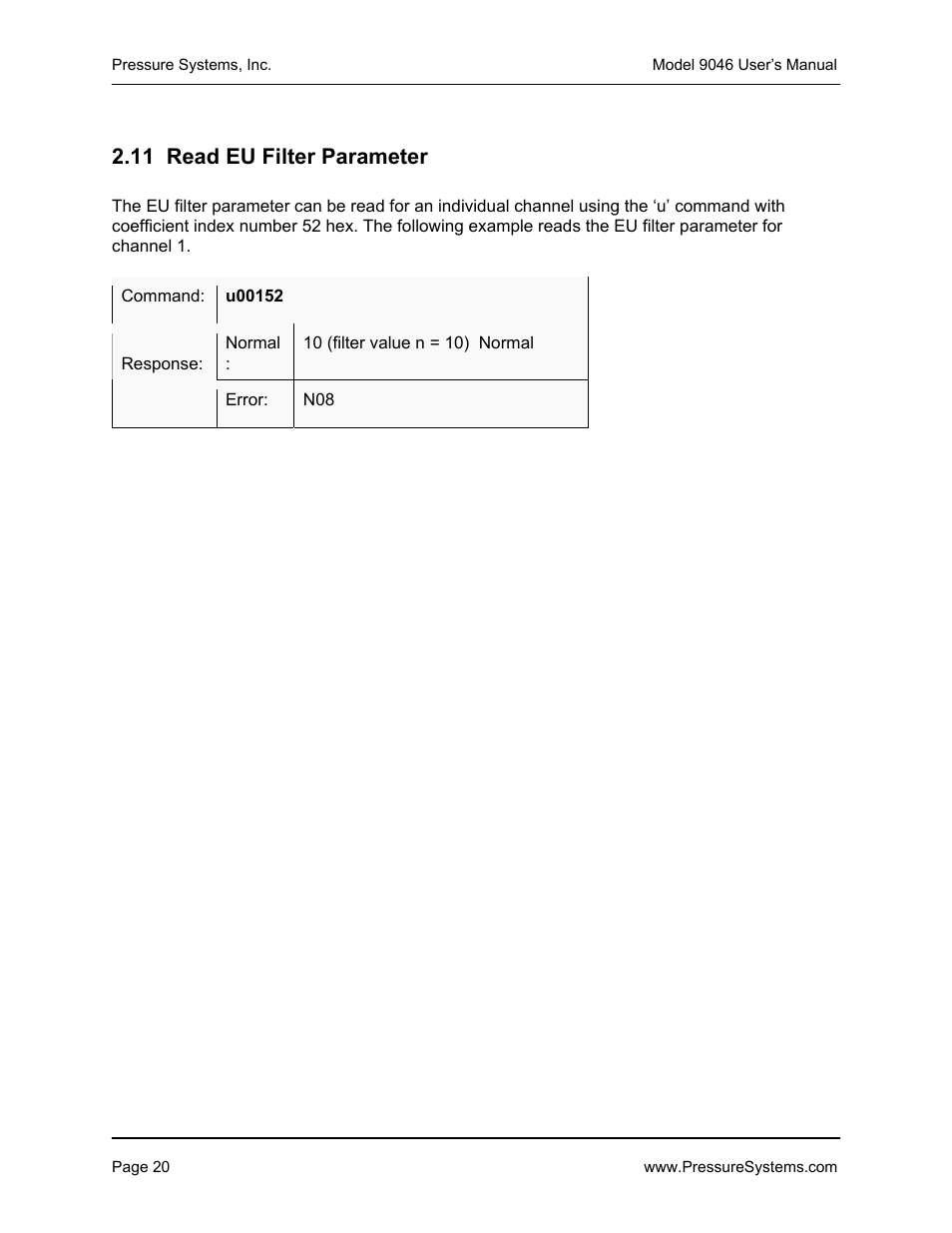 11 read eu filter parameter | Pressure Systems 9046 User Manual | Page 26 / 72