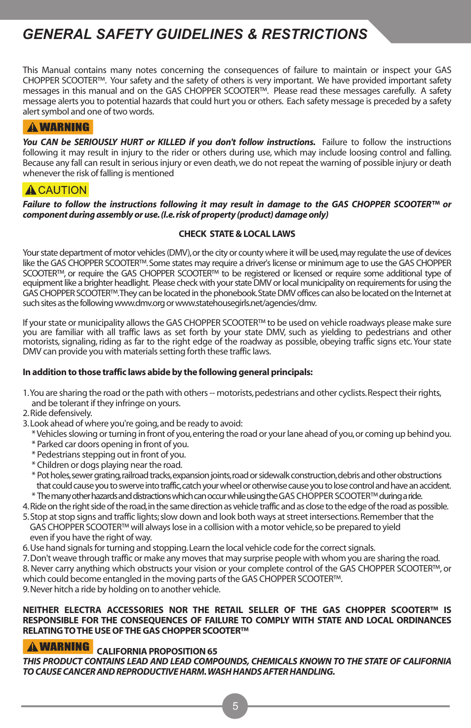 General safety guidelines & restrictions | Electra Accessories 88969 User Manual | Page 6 / 27