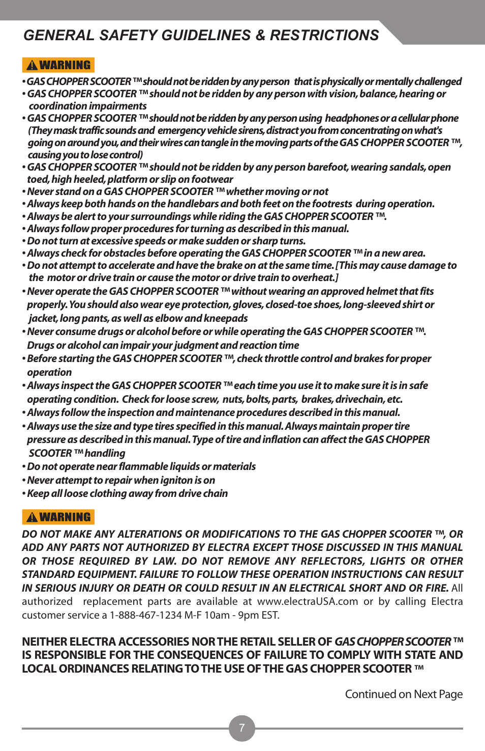 General safety guidelines & restrictions | Electra Accessories 88969 User Manual | Page 8 / 27
