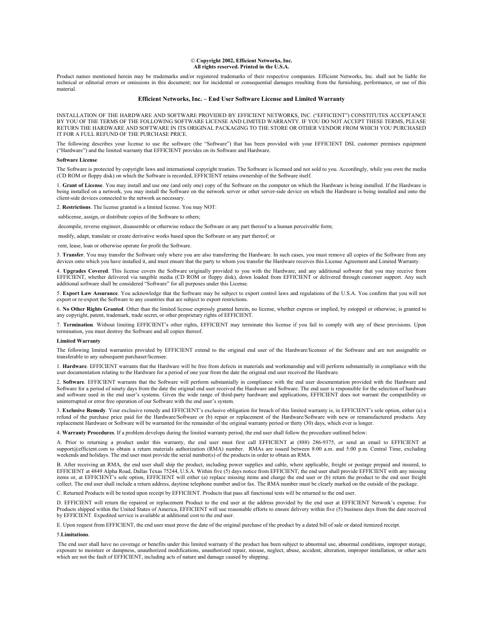 Efficient Networks SpeedStream 5100 Series User Manual | Page 2 / 80