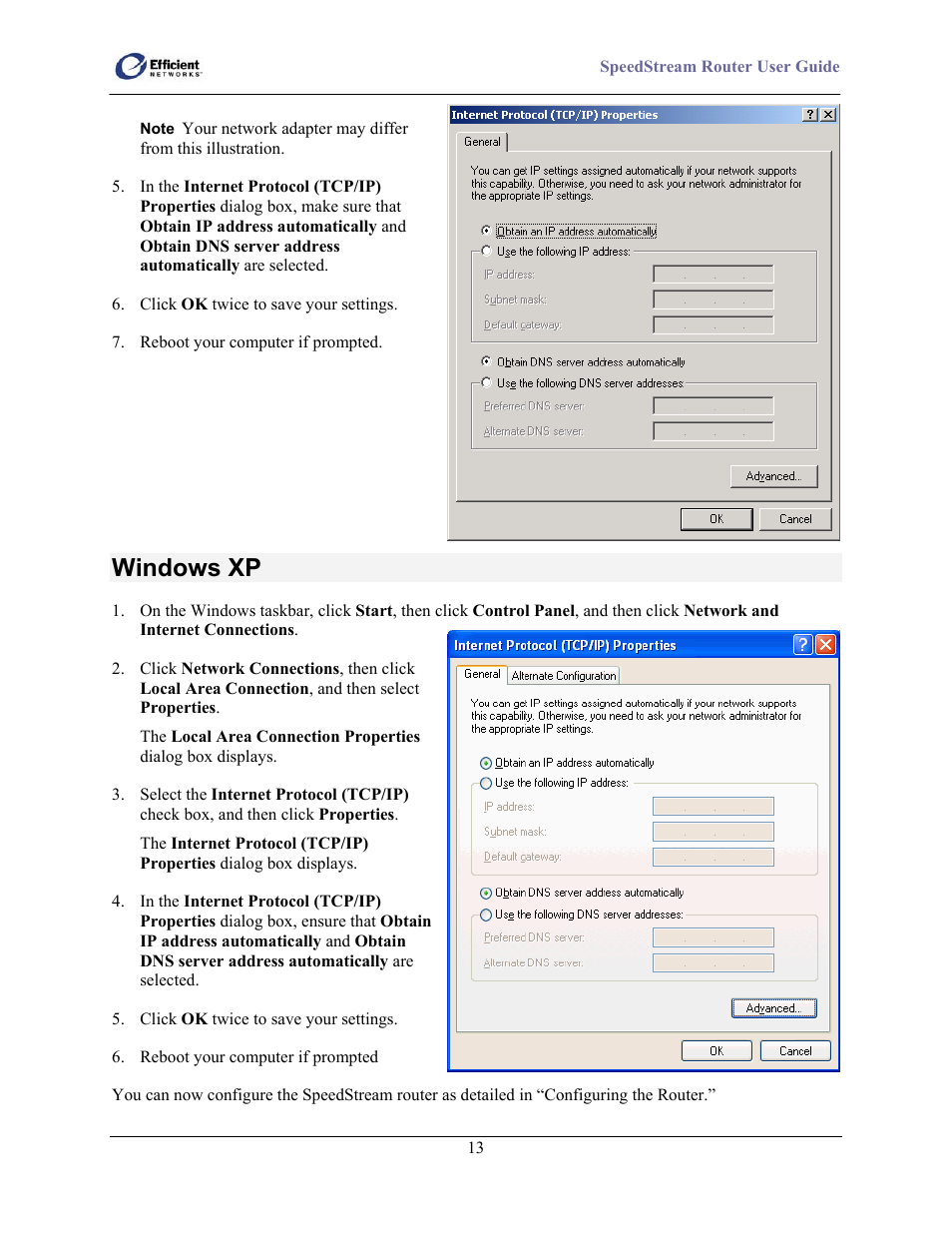 Windows xp | Efficient Networks SpeedStream 5100 Series User Manual | Page 21 / 80