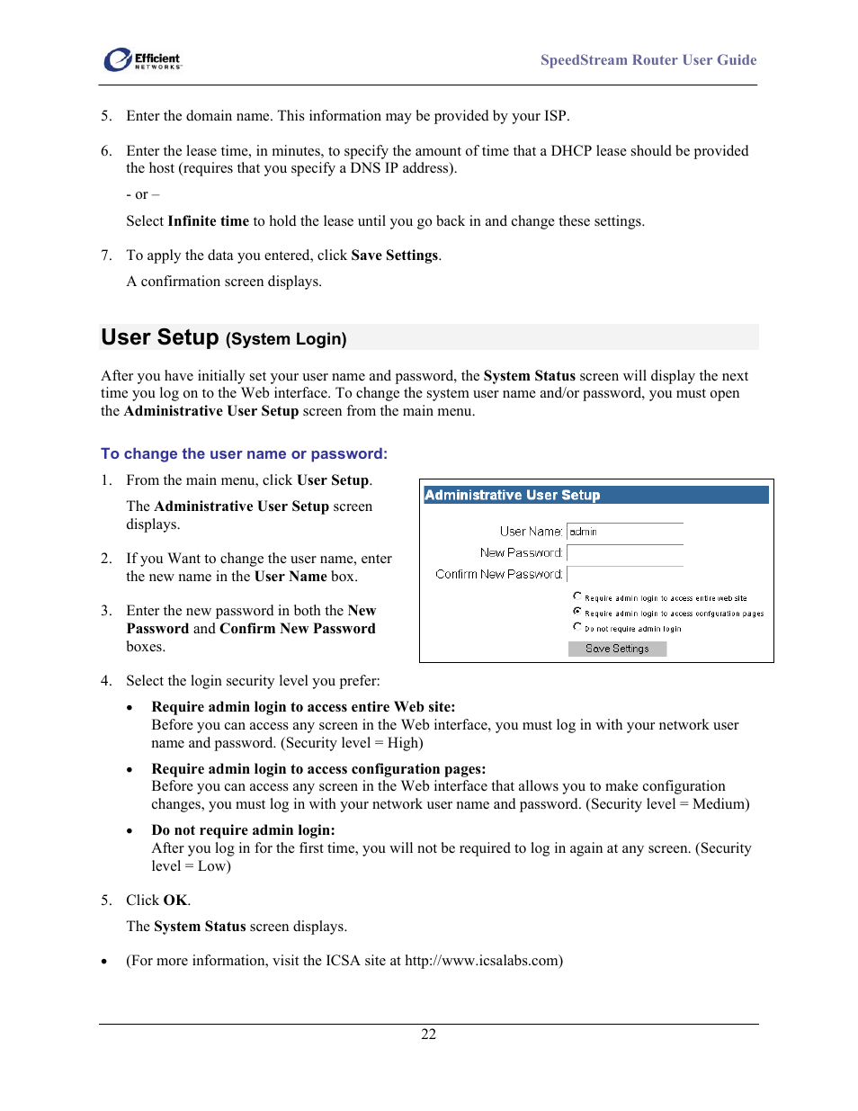 User setup | Efficient Networks SpeedStream 5100 Series User Manual | Page 30 / 80