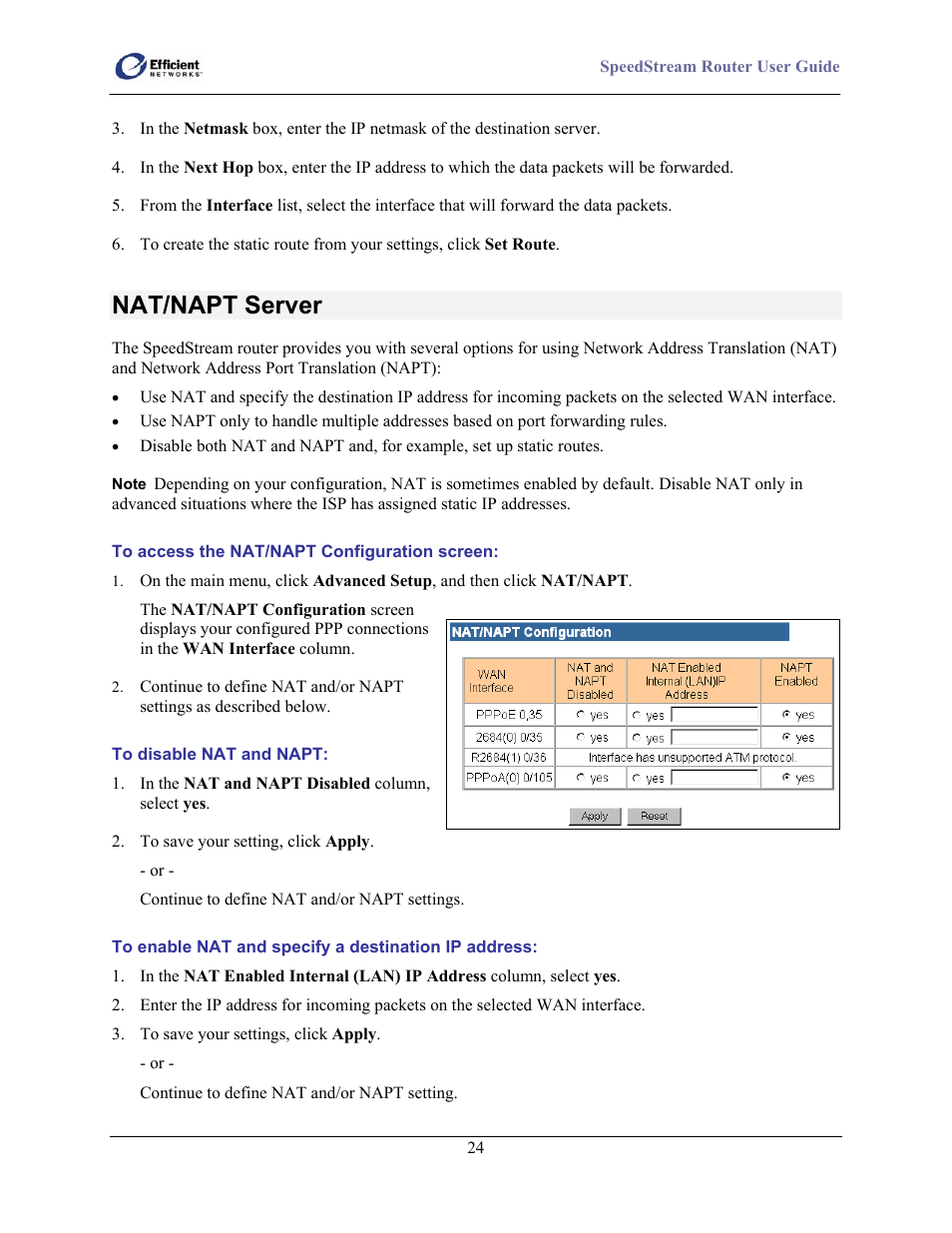 Nat/napt server | Efficient Networks SpeedStream 5100 Series User Manual | Page 32 / 80
