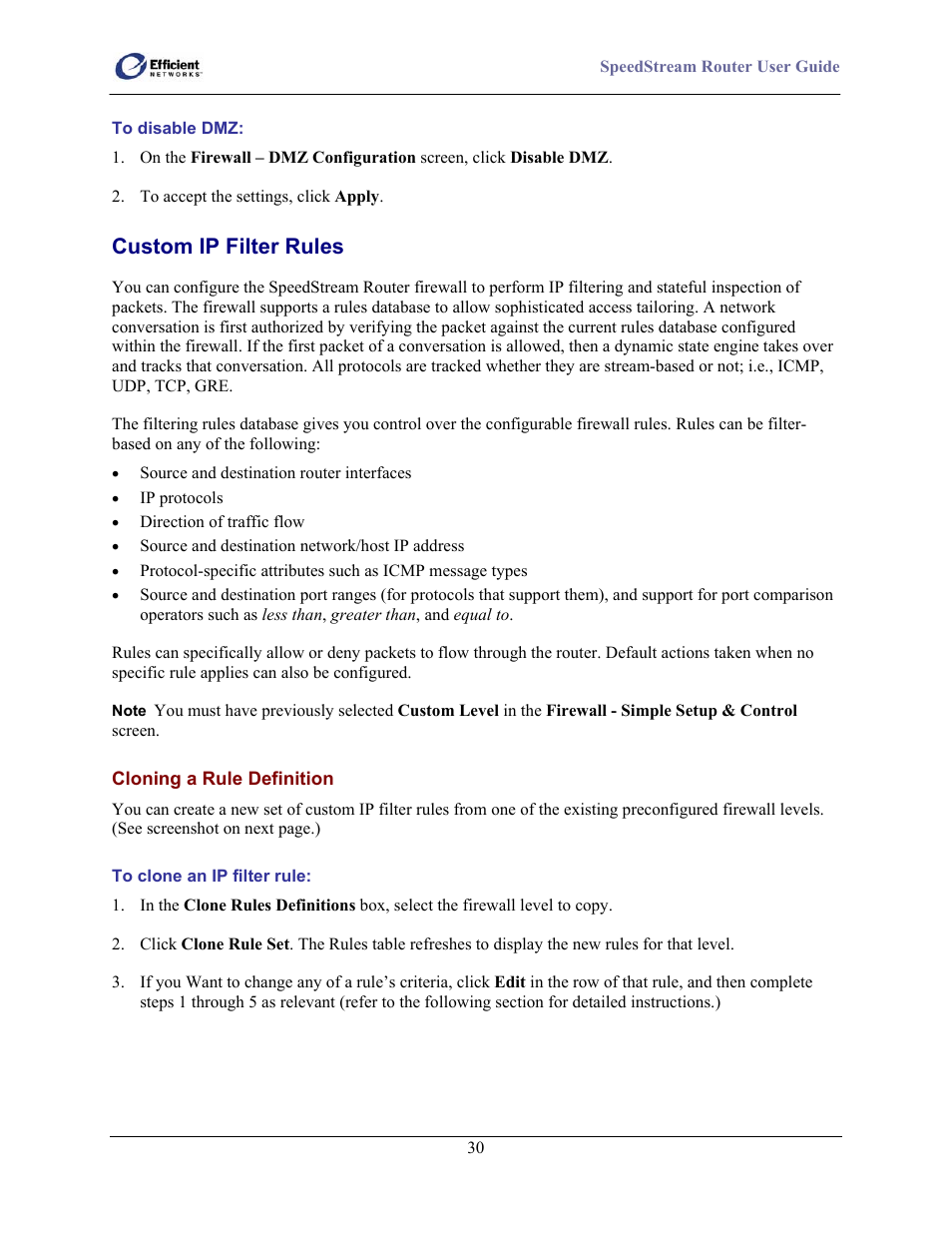 Custom ip filter rules | Efficient Networks SpeedStream 5100 Series User Manual | Page 38 / 80