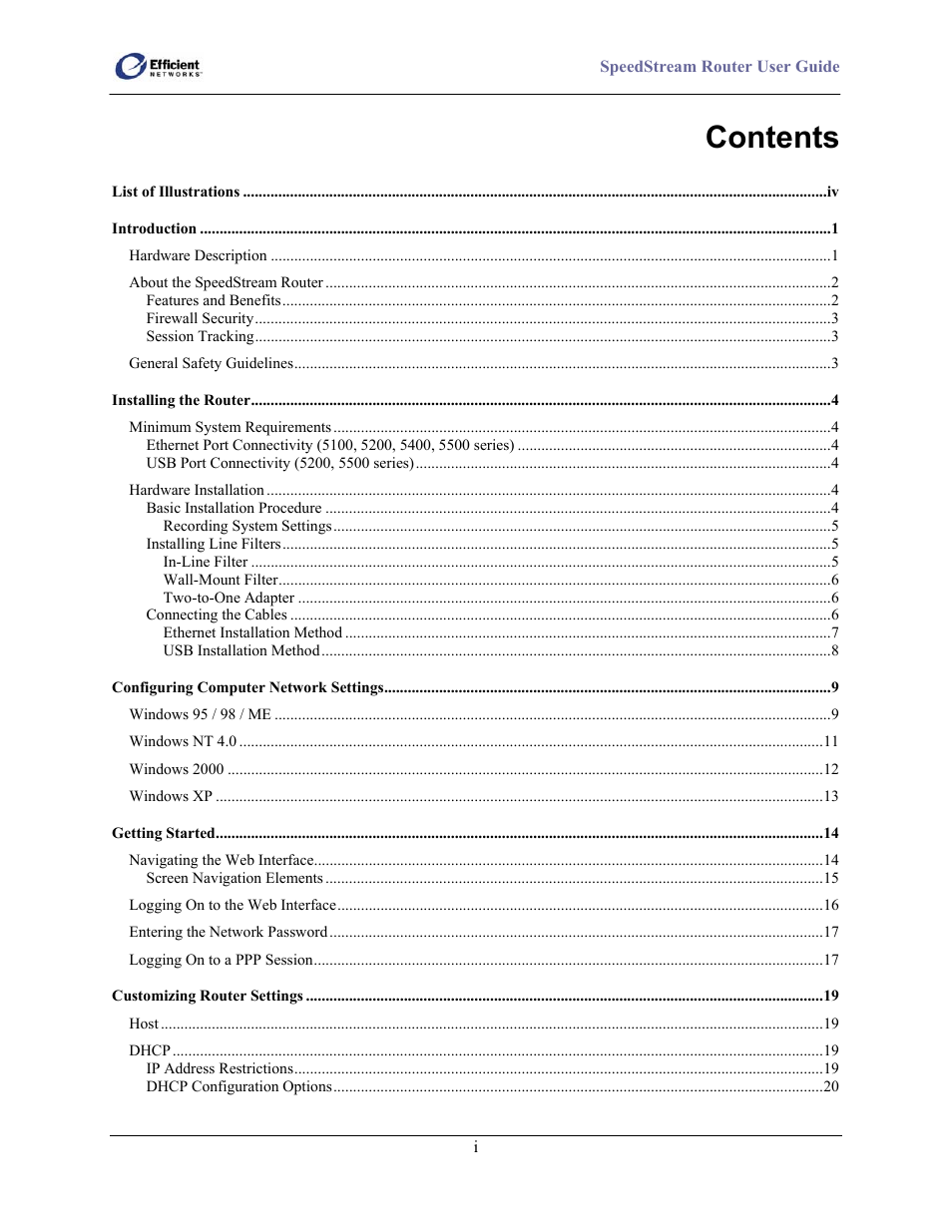Efficient Networks SpeedStream 5100 Series User Manual | Page 4 / 80