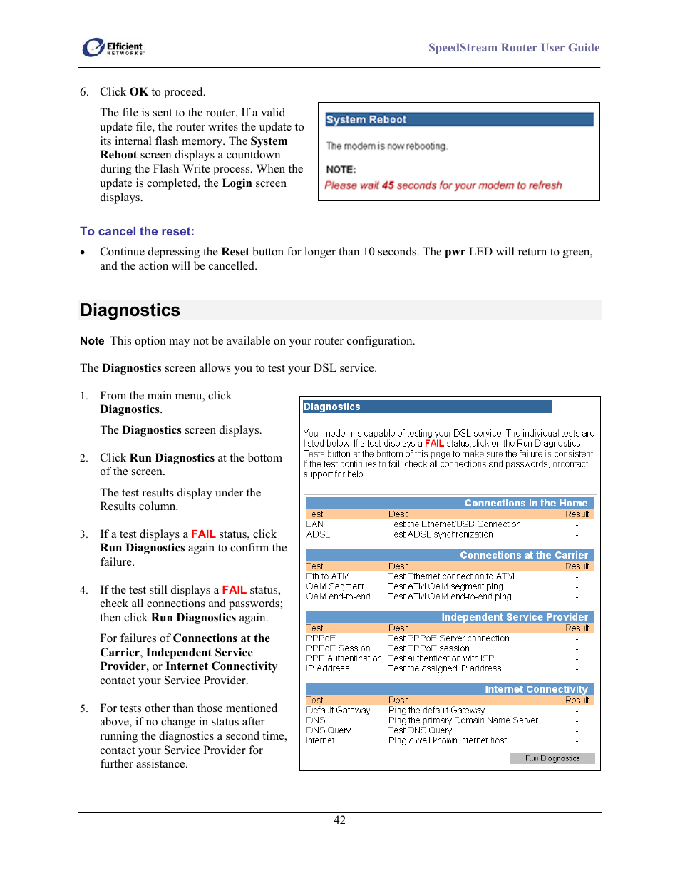 Diagnostics | Efficient Networks SpeedStream 5100 Series User Manual | Page 50 / 80
