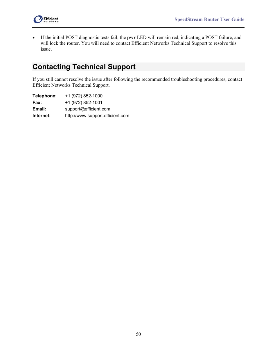 Contacting technical support | Efficient Networks SpeedStream 5100 Series User Manual | Page 58 / 80