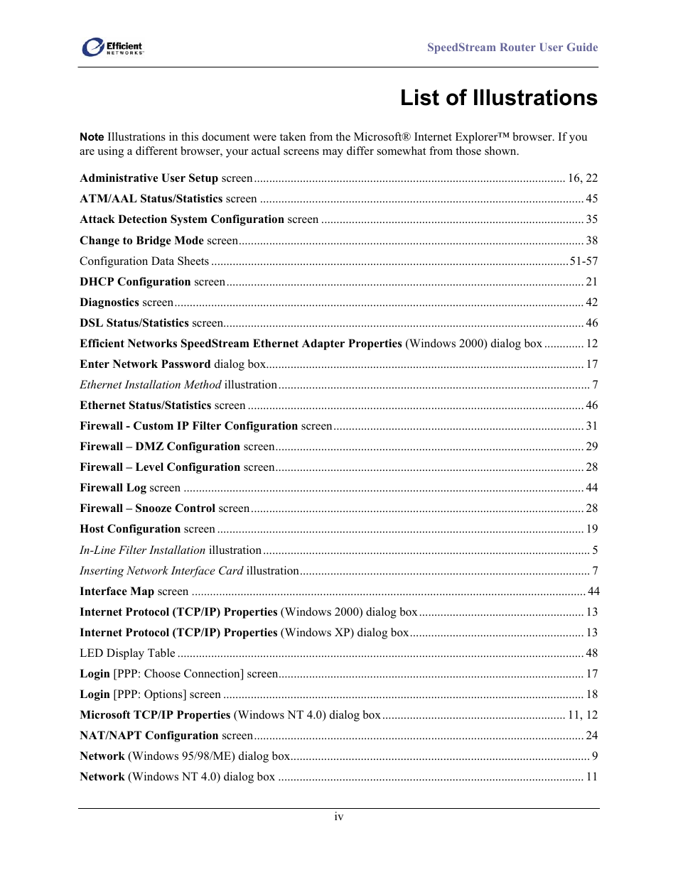 List of illustrations | Efficient Networks SpeedStream 5100 Series User Manual | Page 7 / 80