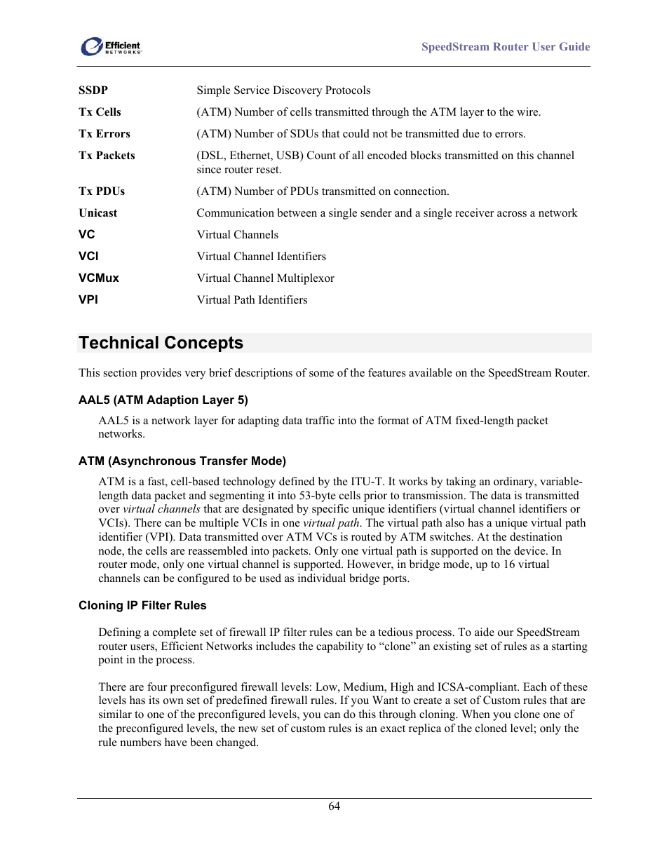Technical concepts | Efficient Networks SpeedStream 5100 Series User Manual | Page 72 / 80