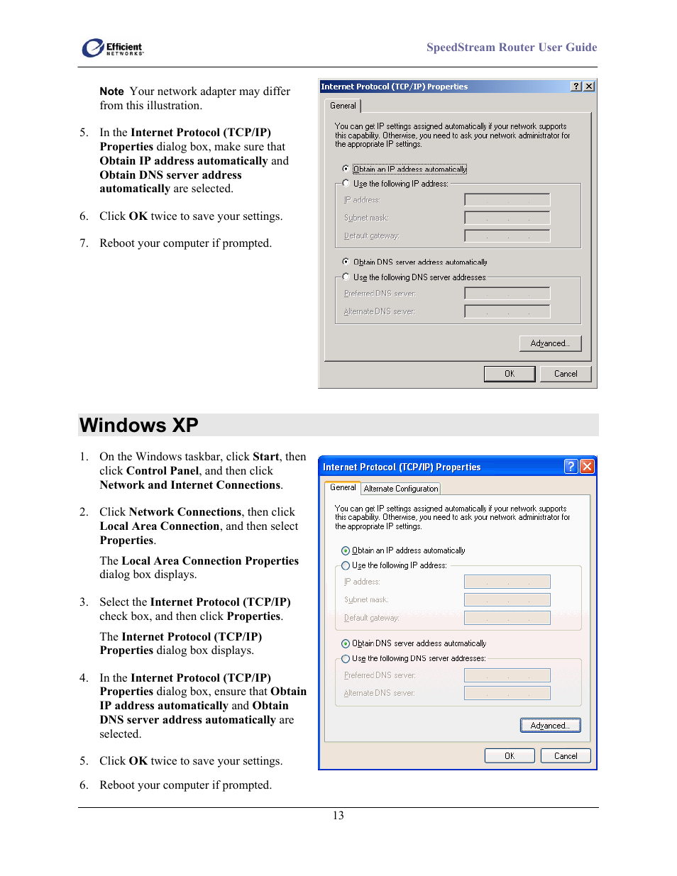 Windows xp | Efficient Networks 5100 Series User Manual | Page 23 / 129